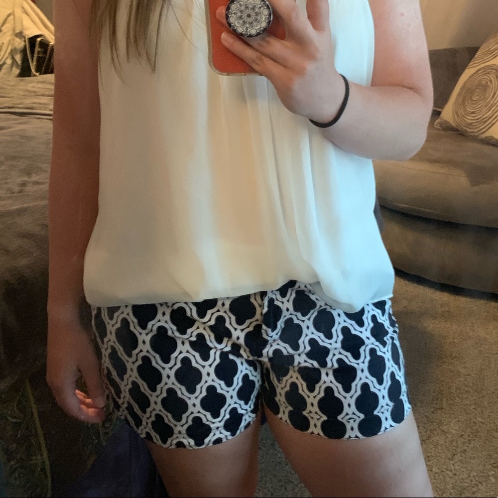 Blue and white patterned shorts